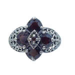 Pranda Sterling Silver 925 Garnet Ring Size 5.75 Ornate Art Deco Signed Designer
